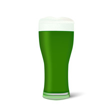 Realistic Glass Of Green Beer Isolated On White Background. Vector Illustration