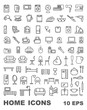 Linear icons of furniture, appliances and household items