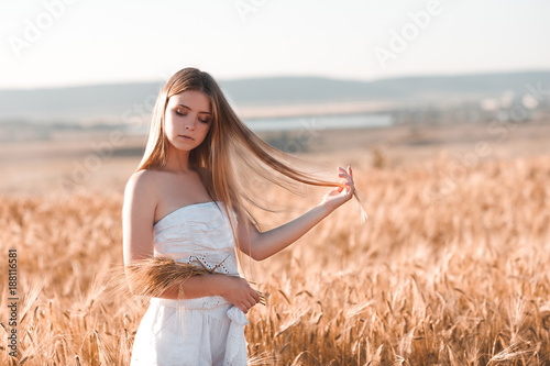 Beautiful Blonde Teenager Girl 14 16 Year Old Holding Wheat