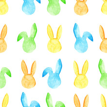 Watercolor Bunny Seamless Pattern. Easter Holidays. For Design, Card, Print Or Background