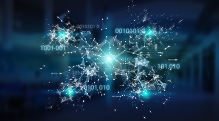 Digital binary code connection network background 3D rendering