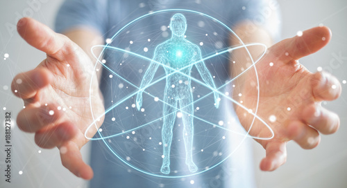 Fotomural Businessman using digital x-ray human body scan interface 3D rendering