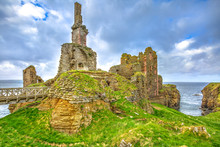 The Medieval And Renaissance Fortress Of Castle Sinclair Girnigoe, The Most Spectacular Ruin In The North Of Scotland, In The Highlands Near Wick On The East Coast Of Caithness.