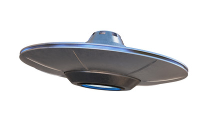 UFO - alien spaceship isolated on white background. 3D rendered illustration.