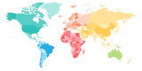 Fototapeta Mapy - Colorful political map of World divided into six continents. Blank vector map in rainbow spectrum colors.