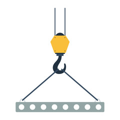 Icon of slab hanged on crane hook by rope slings