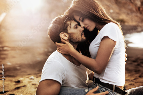 Handsome man hugging his sensual girlfriend Tableau sur Toile