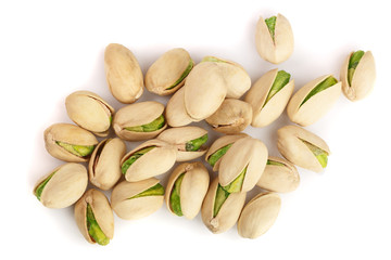 Wall Mural - Pistachios isolated on white background, top view. Flat lay