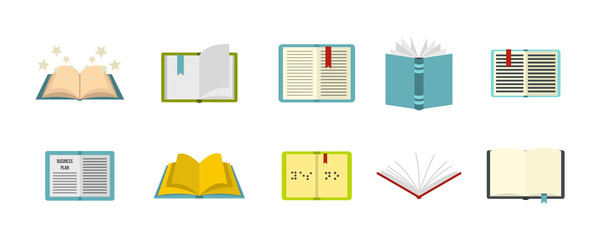 Open book icon set, flat style