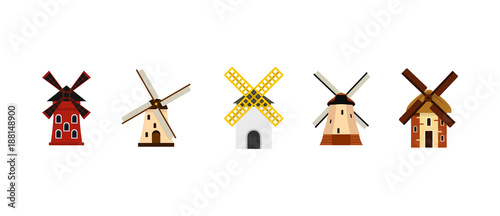 Fotomural Wind mill icon set, flat style