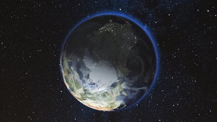 Wall Mural - realistic earth, rotating on its axis in space against the background of the starry sky. seamless lo