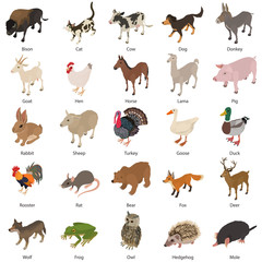 Wall Mural - Animals collection icons set, isometric style