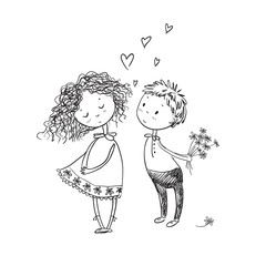 Vector cute sketchy style younge couple. Valentine's card. The f