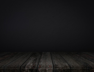 Wall Mural - wood black background texture, dark wooden table top view blank for design