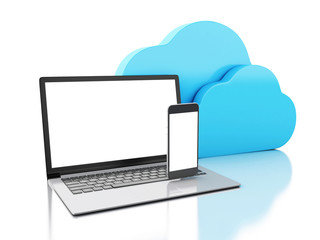 Poster - 3d laptop and smartphone. Cloud computing concept