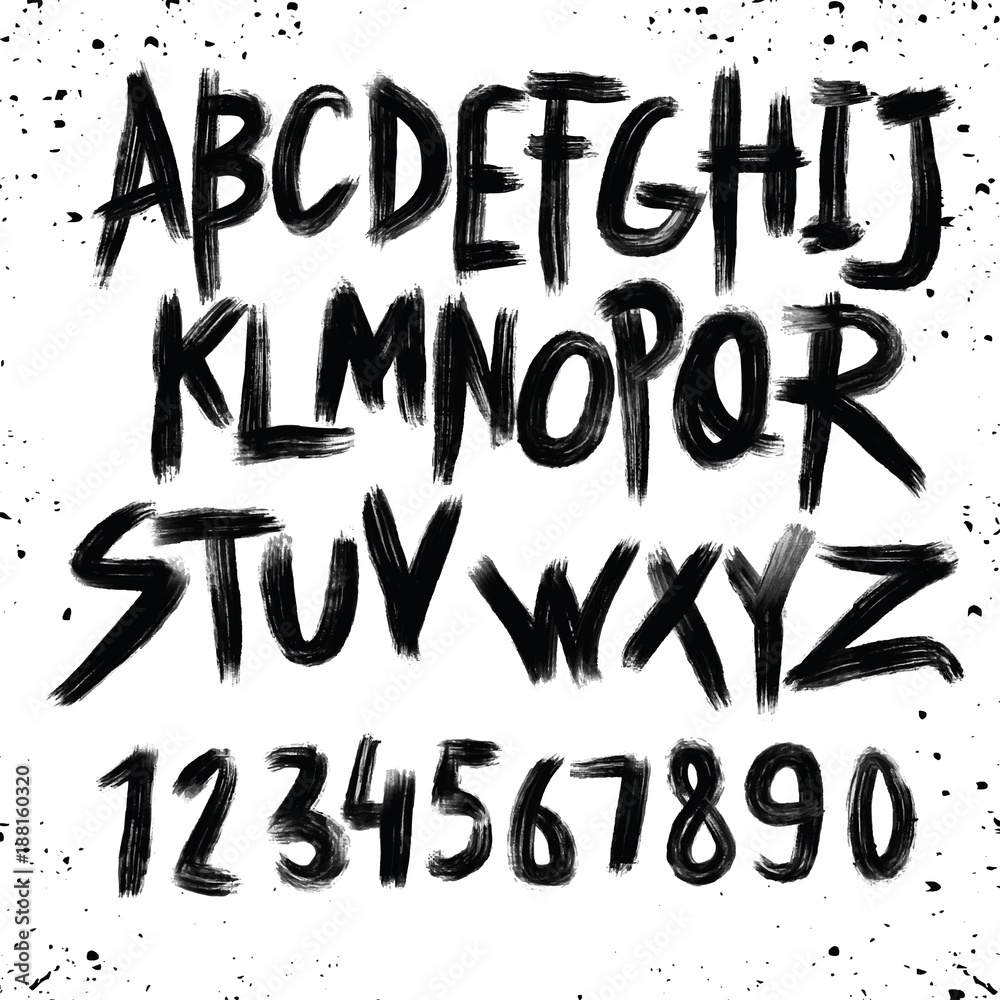 Alphabet poster, dry brush ink artistic modern calligraphy print ...