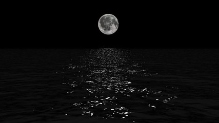 moonlight path with low fool moon above the sea