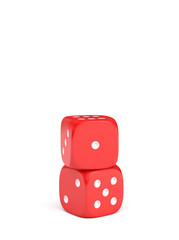 Poster - 3d rendering of two red dice with white pips standing vertically on a white background.