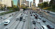 Cityscape Downtown View Of Traffic On The Freeway In Los Angeles California USA