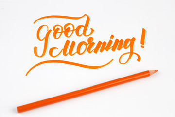 Wall Mural - Good Morning creative brush lettering in orange color