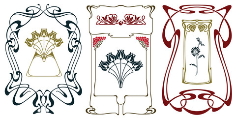 Wall Mural - Vector plant vignette and border.
