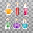 Realistic Chemistry glass bottles of potion set. Love potion. Vector illustration.