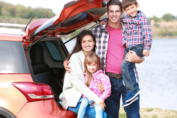 Sticker - Happy family near car outdoors