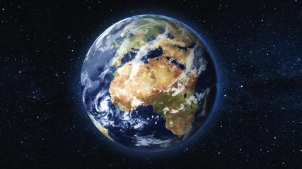 Wall Mural - realistic earth, rotating on its axis in space against the background of the starry sky. seamless lo
