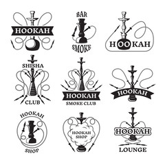 Wall Mural - illustrations and labels set of different hookahs. lounge smoking