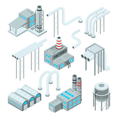 Poster - factory pipe and set of industrial buildings. isometric style pictures