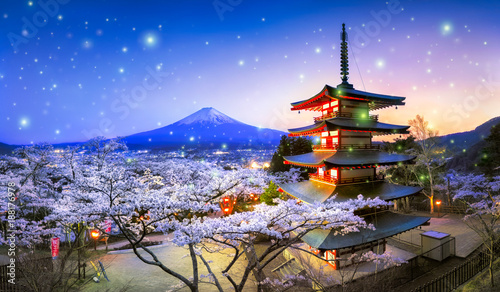 Dekoracja na wymiar  gora-fuji-z-kwitnaca-wisnia-i-pagoda-chureito-japonia