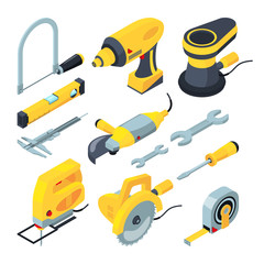 Poster - Isometric tools for construction. Vector 3d illustrations