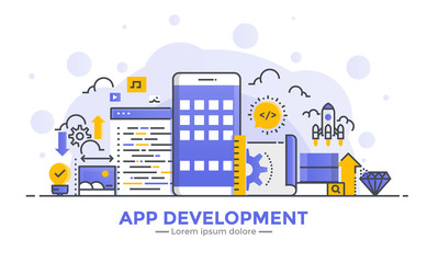 Poster - flat line gradient modern concept illustration - app development