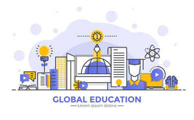 Wall Mural - flat line modern concept illustration - global education