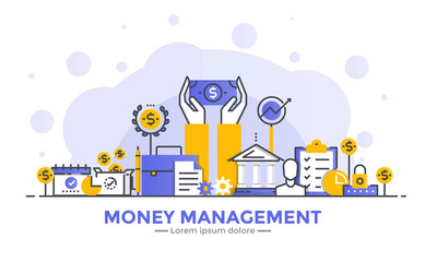 Poster - flat line modern concept illustration - money management
