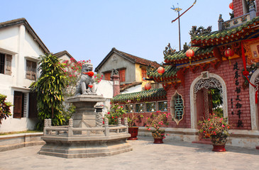 Sticker - Ancient lion statue, Chinese temple Quan Cong, Hoi An, Vietnam