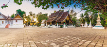 Panorama Shot At Wat Xieng Thong (Golden City Temple) In Luang Prabang, Laos. Xieng Thong Temple Is One Of The Most Important Of Lao Monasteries.