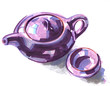 Kettle Chinese ceramic teapot with bowl for tea ceremony purple color sketch markers on white background