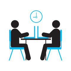 Two people working with laptops silhouette icon