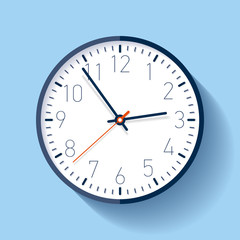 Poster - Clock icon in flat style, timer on blue background. Business watch. Vector design element for you project
