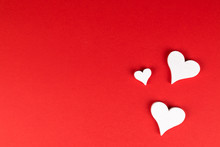 White Hearts On Red Background With Copy Space