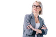 © LIGHTFIELD STUDIOS - happy businesswoman in eyeglasses with crossed arms, isolated on white