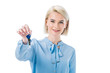 © LIGHTFIELD STUDIOS - smiling female realtor holding key from new home, isolated on white