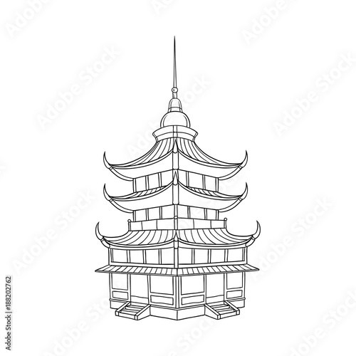 Fotomural Traditional Japanese, Chinese, Asian pagoda building, flat style vector illustration isolated on white background