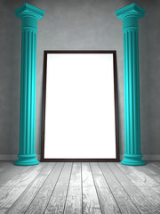 Wall Mural - Empty room in shades of gray, with columns and an empty frame