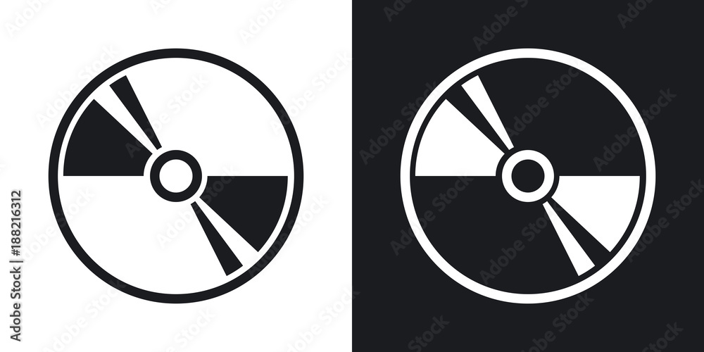 Vector CD or DVD icon. Two-tone version on black and white background - obrazy, fototapety, plakaty 