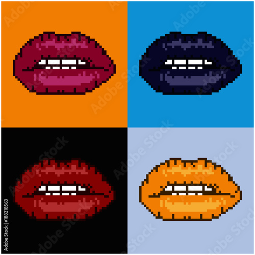 Fotografija  Pixelated lips pop art background