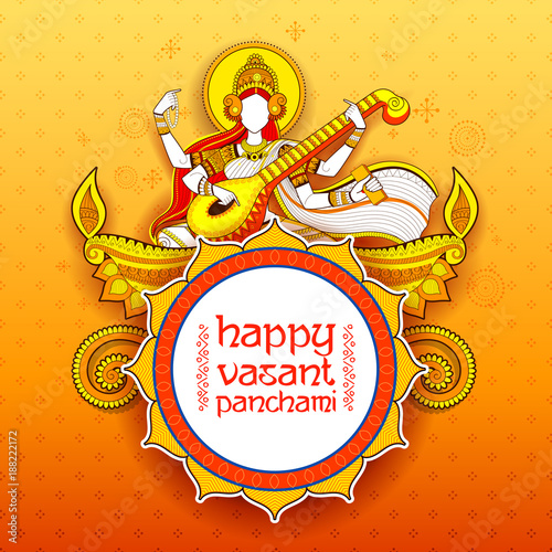 Cuadros en Lienzo Goddess of Wisdom Saraswati for Vasant Panchami India festival background