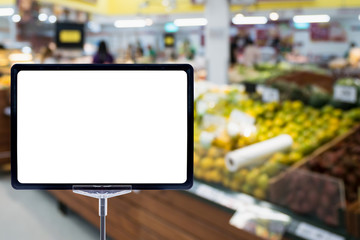 Wall Mural - Supermarket grocery store abstract blur background with blank price board