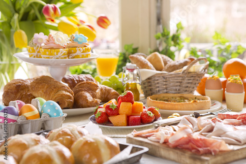 Fotografie, Obraz Table with delicatessen ready for Easter brunch